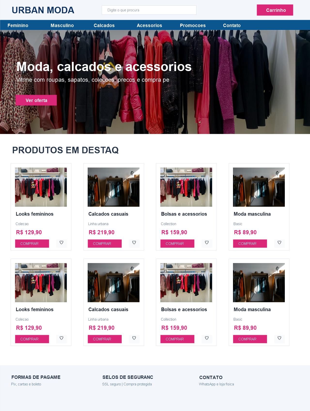 Demonstração funcional de loja virtual para moda e calçados